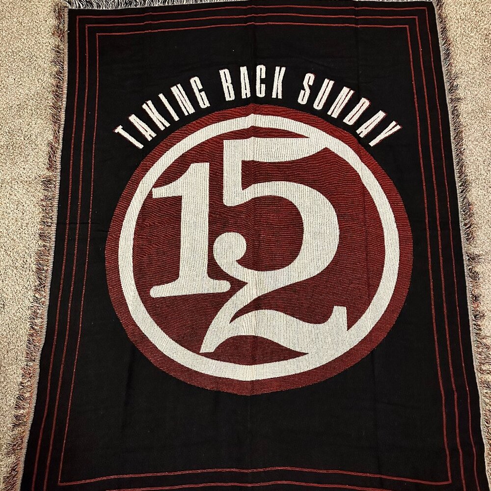 TAKING BACK SUNDAY 152 LOGO woven throw blanket 48” X 60” EUC jacquard